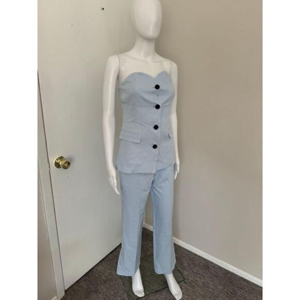 Commense Elegant Light Blue Strapless Corset Top and Wide-Leg Pants Set M - Picture 4 of 11